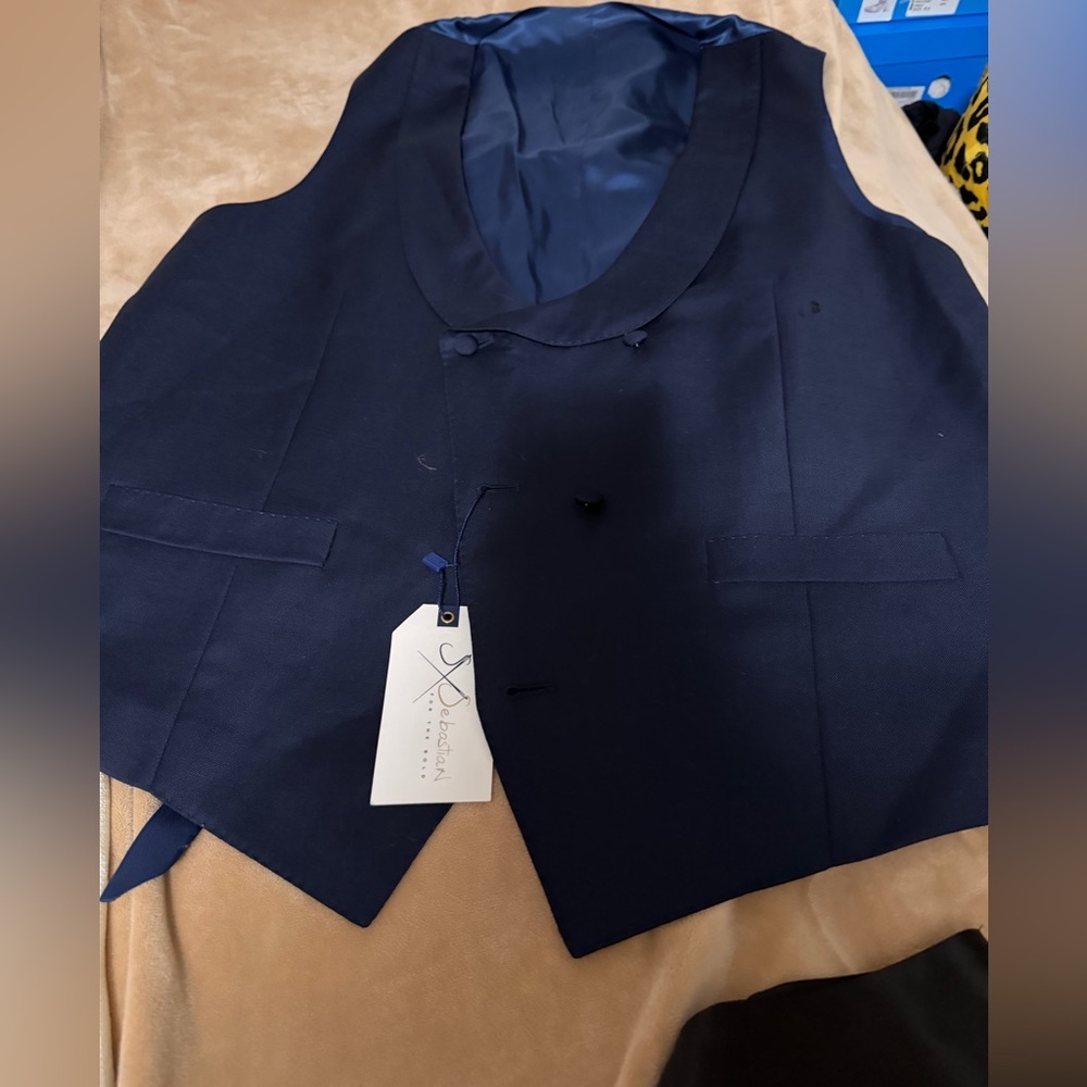 S by Sebastian Men's Navy Gemelli Double-Breasted Waistcoat Vest Size 42